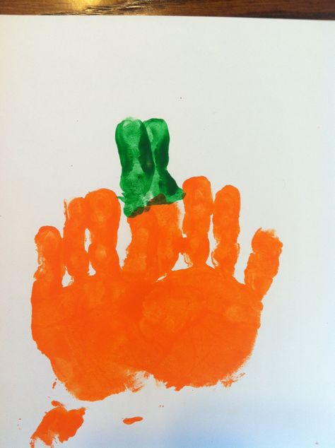 pumpkin hand print Handprint Pumpkin, Pumpkin Handprint, Pumpkin Lesson Plans, Pumpkin Lessons, Fall Crafts For Toddlers, Pumpkin Activities, October Crafts, Toddler Fall, Handprint Crafts