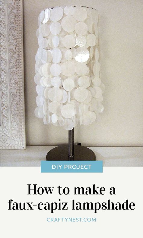 Learn how to make a DIY faux-capiz-shell lampshade out of white laminated rice paper and thread. A sewing machine makes it easy. Shell Lamp Diy, Diy Light Shade, Thread A Sewing Machine, Paper Light Shades, Shell Lampshade, Capiz Chandelier, Decorate House, Capiz Shell Chandelier, Mercury Glass Diy