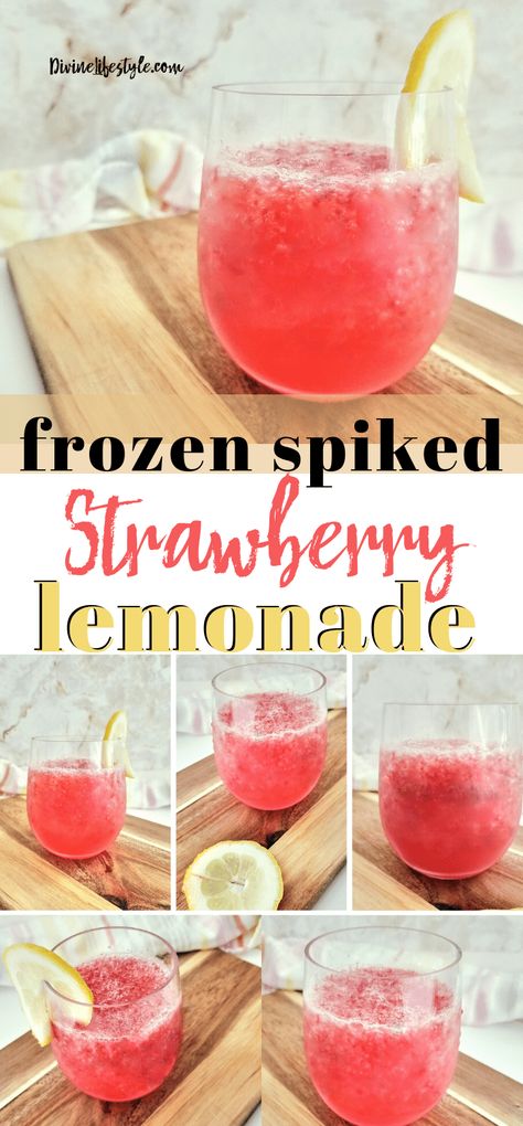 Frozen Spiked Strawberry Lemonade Cocktail Recipe Strawberry Lemonade Cocktail Recipe, Spiked Strawberry Lemonade, Alcoholic Lemonade Drinks, Strawberry Lemonade Cocktail, Nutella Souffle, Strawberry Lemonade Sangria, Souffle Recipes Easy, Lemonade Cocktail Recipe, Frozen Strawberry Lemonade