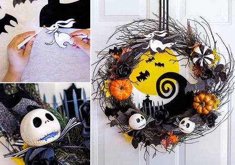 Halloween Tulle Wreath, Scary Halloween Wreath, Nightmare Before Christmas Wreath, Disney Wreath, Nightmare Before Christmas Decorations, Disney Pumpkin, Diy Halloween Wreath, Nightmare Before Christmas Halloween, Adornos Halloween