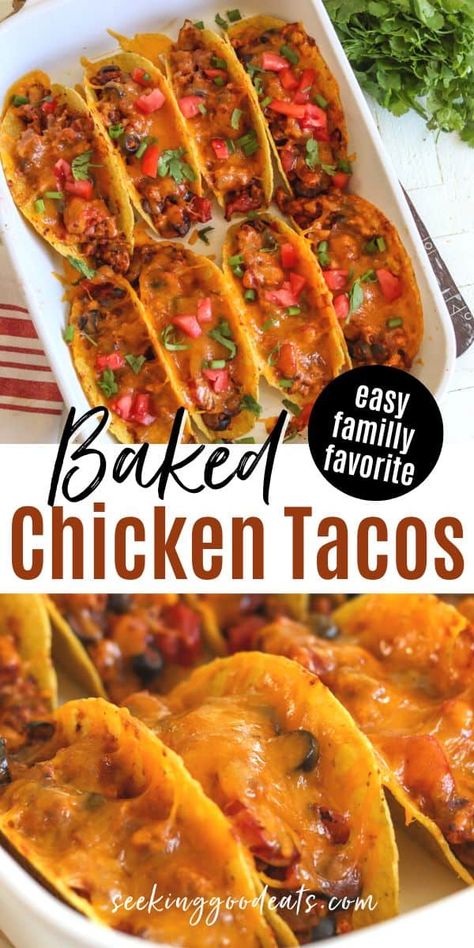 Baked Crunchy Chicken Tacos, Baked Chicken Tacos Recipe, Baked Tacos, Hard Shell Tacos, Chicken Tacos Recipe, Chipotle Crema, Chicken Taco Seasoning, Baked Chicken Tacos, Chicken Taco Recipes