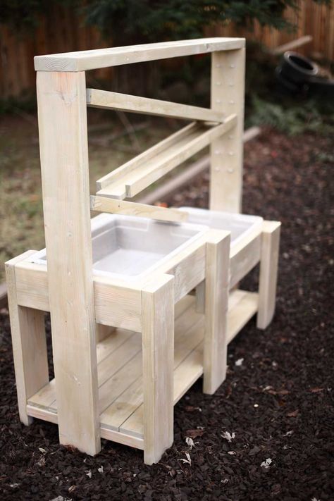 How to Build a DIY Sensory Table with Water Ramps - TheDIYPlan Outdoor Sensory Table, Water Table Diy, Play Table For Kids, Water Play Table, Kids Water Table, Table For Kids, Outdoor Play Space, Outdoor Play Areas, Diy Playground