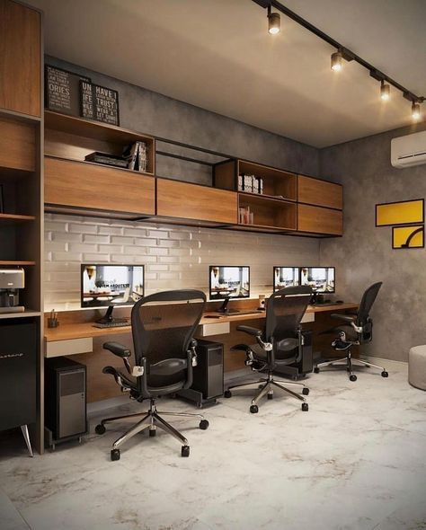 Office Workstations Design Interiors, Modern Office Design Inspiration, Industrial Workstation, Home Office Industrial, Home Office Furniture Design, Small Office Design Interior, Small Office Design, Modern Home Offices, Industrial Office Design