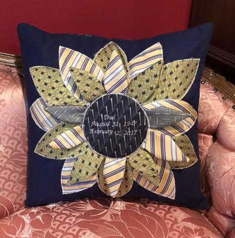 Memory Pillow From Shirt, Memory Clothes, Memorial Pillow, Tie Pillows, Clothing Keepsake, Necktie Crafts, Tie Ideas, Sunflower Pillow, Memory Projects