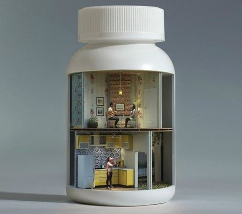 — hazedolly: Art by Vinicius Costa: miniature pill... Beautiful Decay, Pill Bottle, Design Publication, Pill Bottles, Miniature Rooms, Tiny World, Miniature Houses, Miniature Crafts, Mini Things