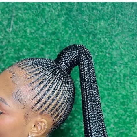 Hair Styles Straight Up, Feedin Braided Ponytail Hairstyles, Feeding Ponytail Braids, Small Feedin Ponytail Hairstyles, Cornrows Going Up Into A Ponytail, Feedin Ponytail Braids With Curls, Feeder Ponytail Braids, Feedin Braided Ponytail, Cornrow Ponytail With Curls