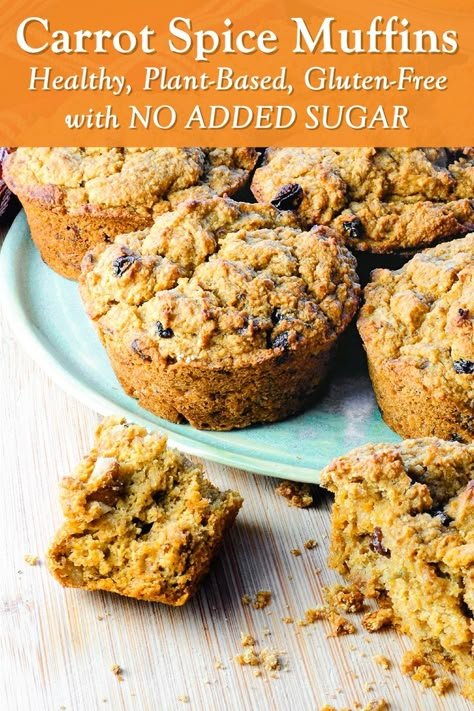 Carrot Flax Muffins, Vegan Carrot Muffins Healthy, Plant Based Muffin Recipes, Whole Food Plant Based Muffins, Sugar Free Carrot Muffins, Ayurvedic Snacks, Plant Based Muffins, Carrot Spice Muffins, Orange Ginger Dressing