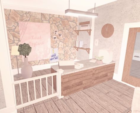 Bloxburg Small School Ideas, Bloxburg Reception Ideas, Club Roblox School Ideas, Bloxburg Daycare Ideas Interior, Bloxburg Reception, Bloxburg Hotel Reception Ideas, Bloxburg Dance Studio Layout, Bloxburg Ballet Studio, Bloxburg Estate