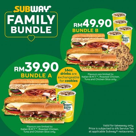 Subway Family Bundle Promotion Subway Menu, Subway Design, Subway Sandwich, Food Promotion, Burger Menu, Chicken Slices, Food Content, Food Poster Design, Food Ads