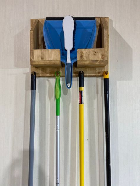 Pin on Products Yard Tool Storage, Mop Storage, Broom Storage, Pan Holder, Tiny Laundry Rooms, Pan Storage, Garden Tool Organization, Broom Closet, Broom Holder