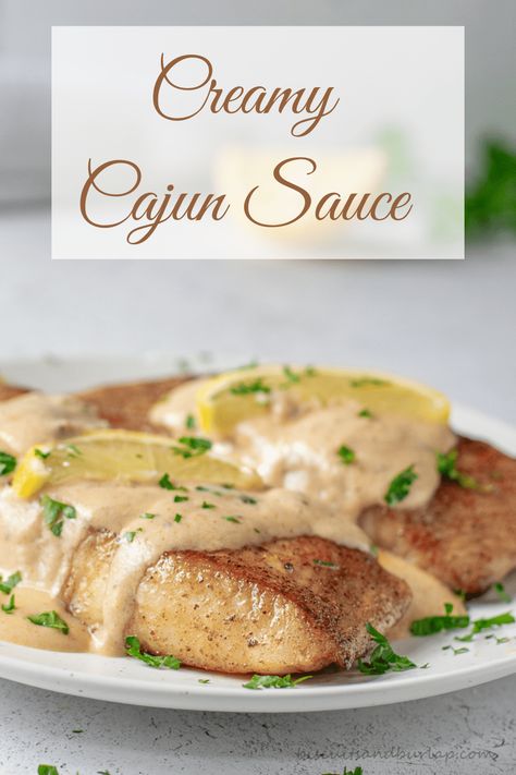 Creamy Cajun Sauce is full of flavor and easy to make. It's the perfect topping for fish, shrimp or chicken that has been pan fried, blackened, baked or broiled. Starting with the pan drippings left behind gives it a zesty foundation. Fish Recipes With Cream Sauce, Sauce For Redfish, Redfish With Cream Sauce, Cajun Redfish Recipes, Sauce For Tilapia Fish Healthy, Tilapia Recipes Cream Sauce, Tilapia In Cream Sauce, Garlic Cream Sauce For Fish, Tilapia Recipes With Sauce