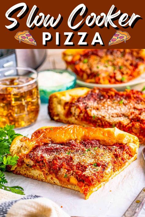 Ditch turning on the oven, instead make this simple and delicious Slow Cooker Pizza. Add your favorite toppings to make this your favorite for all your family pizza nights! Slow Cooker Pizza, Plan Ahead Meals, Buffalo Chicken Sandwiches, Slow Cooker Meatballs, Dried Basil, Pizza Recipes Easy, Homemade Pizza Dough, Freezer Cooking, Pizza Recipes Dough