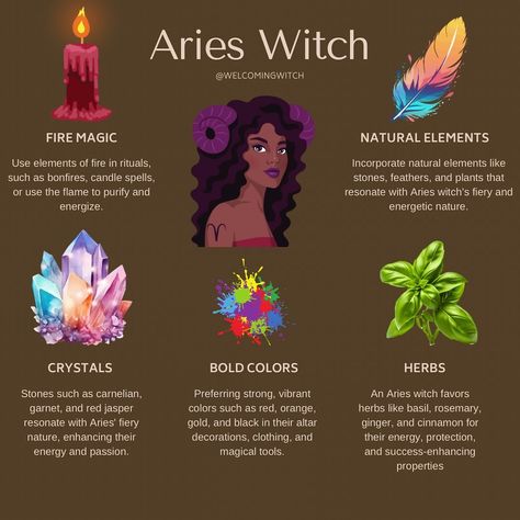 🔥 Bold leaders and passionate practitioners, Aries witches infuse their magic with dynamic energy and fearless creativity. Known for their courage and independence, they pioneer new paths and protect fiercely. ✨♈️ #arieswitch #magic #witchcraft #firesigns #witchyvibes #welcomingwitch #witchlife Aries Correspondences, Aries Witch, Zodiac Knowledge, Mars Astrology, Witch Types, Spiritual Witch, Witch Spells, Celtic Pagan, Green Witchcraft