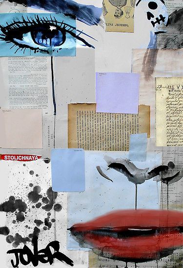 fragments by Loui  Jover. PAINTINGS DONE OVER FRAGMENTS OF FOUND MATERIAL Eye Collage, Sketchbook Layout, Collage Paintings, Gcse Art Sketchbook, Loui Jover, Layered Art, Mixed Media Photography, Creative Photography Techniques, Collage Artwork