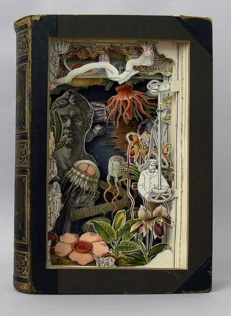 Shadow Box Kunst, Art Altéré, Altered Book Art, Shadow Box Art, Book Sculpture, Assemblage Art, Handmade Books, Old Book, Paper Sculpture