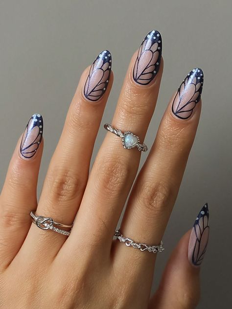 Multicolor  Collar   Geometric Color Nails,3D Nails Embellished   Beauty Tools Butterfly Press On Nails, Red Summer Nails, Bright Summer Nails Designs, Butterfly Nail Designs, Butterfly Nails, Bright Summer Nails, Short Almond, Almond Shape Nails, Color Nails