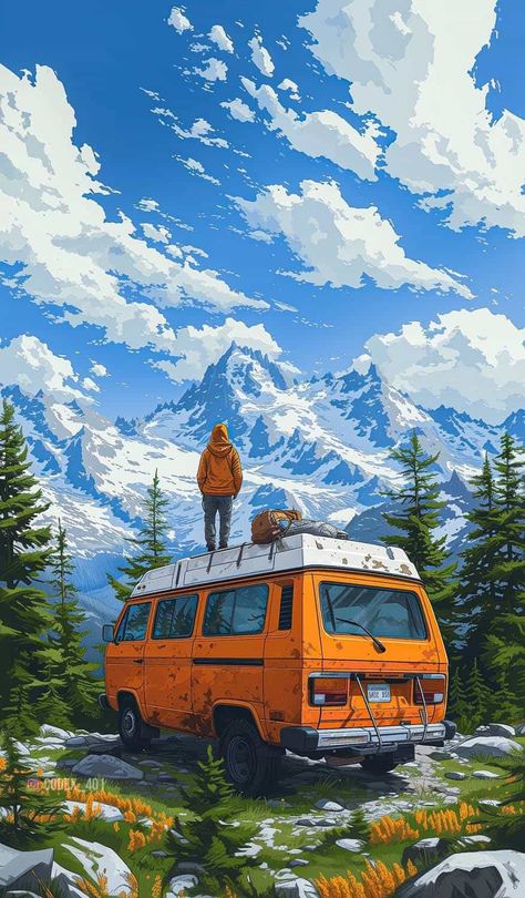 Van Life Vibes and Mountain Highs iPhone Wallpaper HD Watercolour Ideas, Image Moto, Life Vibes, Dreamy Artwork, Iphone Wallpaper Hd Nature, Iphone Wallpaper Images, 캐릭터 드로잉, Art Gallery Wallpaper, Cool Wallpapers Cartoon