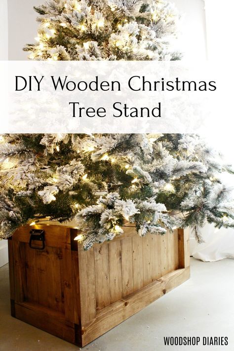 Build a wooden Christmas Tree Skirt Box that doubles as a hope chest in the off-seasons with these DIY building plans! Christmas Tree Skirt Box, Diy Wooden Christmas Tree, Christmas Boxes Decoration, Christmas Tree Box Stand, Diy Seasonal Decor, Crafts Wreaths, Christmas Tree Box, Storing Christmas Decorations, Wooden Snowmen