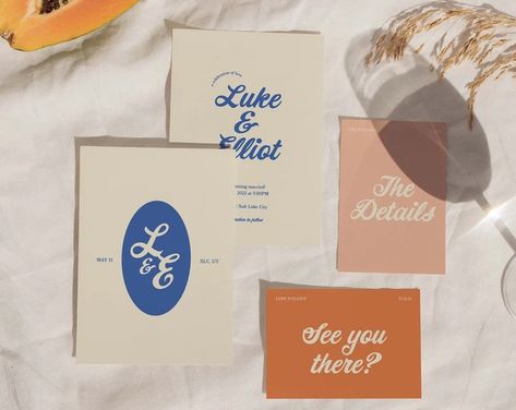 WolfePaperCo - Etsy Bright Wedding Invitations, Modern Wedding Invitation Suite, Wedding Invitations Modern, Retro Wedding Invitations, Colorful Wedding Invitations, Wedding Info, Bright Wedding, 카드 디자인, Etsy Wedding Invitations