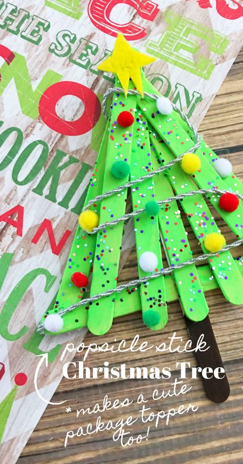 Popsicle Stick Christmas Tree, Popsicle Stick Christmas Crafts, Christmas Tree Ornament Crafts, Christmas Tree Craft, Stick Christmas Tree, Christmas Trees For Kids, Diy Popsicle, Kids Christmas Ornaments, Tree Craft