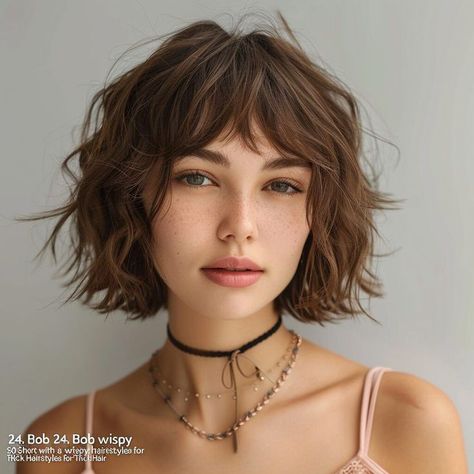 Shaggy Bob With Fringe, Short Haircut With Fringe, Short Short Hair, Short Curly Hair Styles, Wispy Fringe, Short Hair Fringe, Puffy Hair, Short Haircuts With Bangs, Hairstyles For Thick Hair