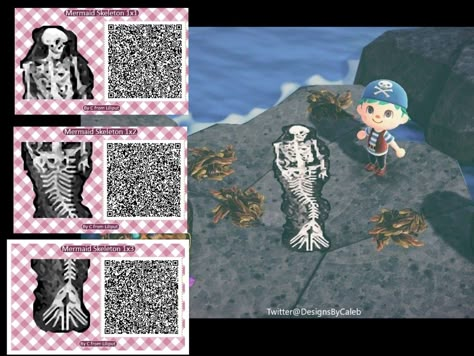 Creepy Animal Crossing Island, Acnh Horror Design Code, Acnh Gothic Codes, Acnh Gothcore, Animal Crossing Halloween, Acnh Halloween, Motif Acnl, Mermaid Skeleton, Creepy Animals