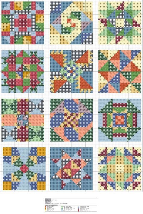 Free Cross Stitch Quilt Block Patterns... no color chart available, just use pattern chart as your color guide.. or choose your own colors... Cross Country Stitching Gallery.ru, Pola Kristik, Needlepoint Stitches, Pola Sulam, Crochet Tapestry, Pattern Ideas, Kaffe Fassett, Cross Stitch Patterns Free, Tapestry Crochet