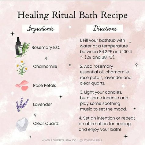 @mysticwitchofthemoon • Photos et vidéos Instagram Spiritual Cleansing Bath, Healing Bath, Bath Soak Recipe, Bath Salts Diy, Spiritual Bath, Bath Recipes, Healing Recipes, Healing Spells, Grimoire Book