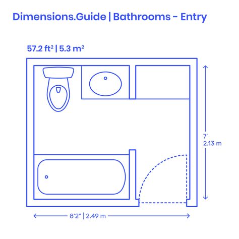 Split entry bathrooms are designed to separate the bathroom into two separate compartments dedicated to discrete functions. Split into a wet full-bath zone and a dry storage and entry area, split entry bathrooms have a typical minimal length of 8’2 | 2.49 m and width of 7’ | 2.13 m. Downloads online #bathrooms #baths #home #house #interiors #layouts #architecture Full Bathroom Layout, Modern Beach Bathroom, Bathtub Styles, Lavatory Design, Bathroom On A Budget, Split Entry, Entry Area, Mobile Home Makeovers, Entry Room