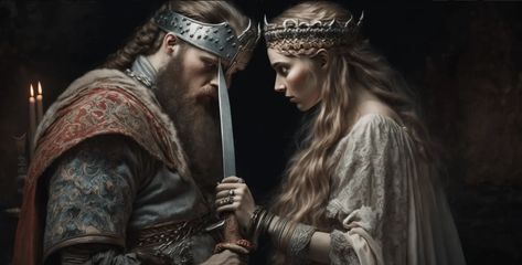 Viking Wedding Rings His And Hers, Norse Wedding Traditions, Viking Couple, Wedding Swords, Norse Pagan Wedding Vows, Viking Wedding Photography, Handfasting Ceremony Viking, Norse Wedding Swords, Wedding Meaning