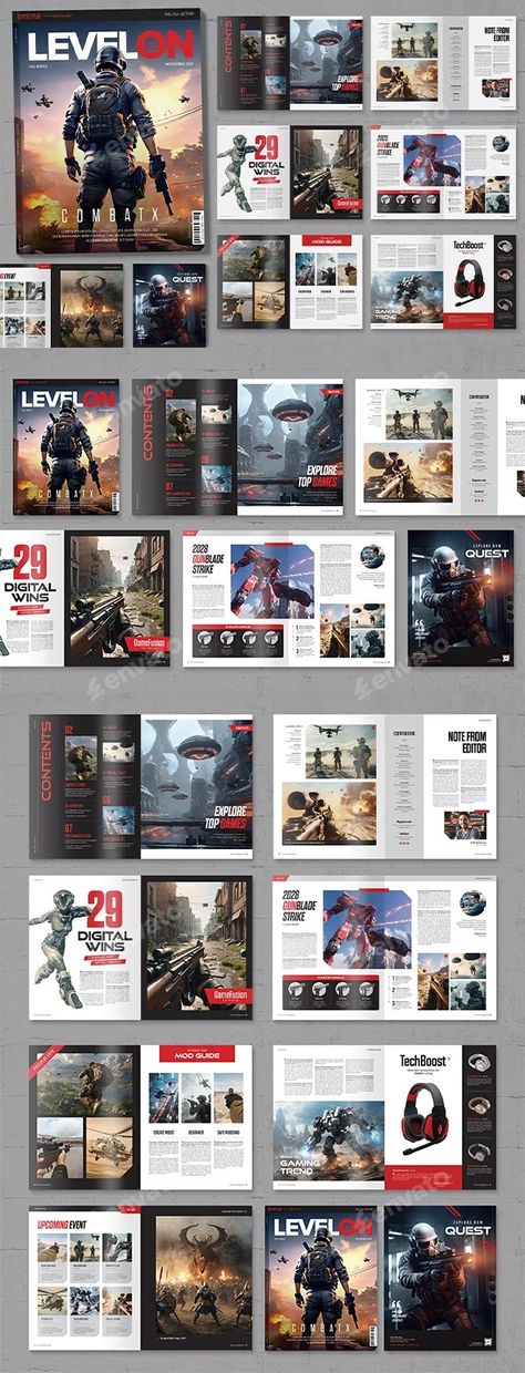 Gamer Magazine Template, Print Templates | GraphicRiver Gaming Magazine Layout Design, Magazine Games Design, Game Magazine Layout Design, Game Magazine Cover, Magazine Examples, Gaming Magazine, Game Magazine, Photobook Ideas, Video Game Magazines