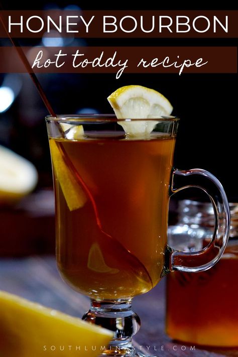 Bourbon Hot Toddy Recipe, Honey Bourbon Drinks, Hot Toddy Recipe Bourbon, Hot Mixed Drinks, Bourbon Hot Toddy, Bourbon Drinks Recipes, Hot Toddy Recipe, Recipe With Lemon, Toddy Recipe