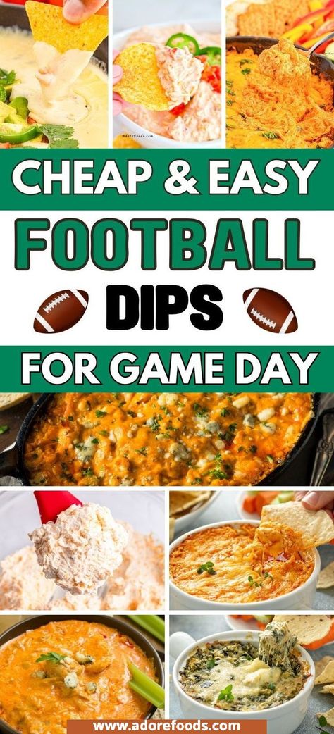 The best game day dips for football season! These football dip ideas include no cook cold dips and hot dip recipes like queso, buffalo chicken, jalapeno popper, and vegetarian cheesy corn dip. Easy football food ideas & game day hot dip superbowl dips easy, game day appetizers dips, superbowl party food ideas, game day crock pot dips, football sunday food, gameday food, football appetizers, recipes, football party foods, football game appetizers. Football Game Dips, Dips Superbowl, Easy Football Food Ideas, Superbowl Dips, Football Game Appetizers, Easy Football Food, Hot Dip Recipes, Super Bowl Food Dip, Game Appetizers