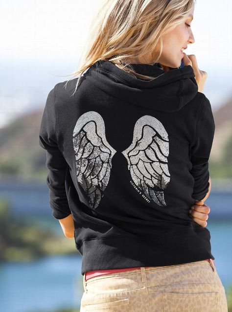 Picture of Magdalena Frackowiak Angel Wings Hoodie, Zipup Hoodie, Zip Up Hoodies, Silver Sequin, Picture Size, Cotton Hoodie, Black Sequins, Yoga Clothes, Angel Wings