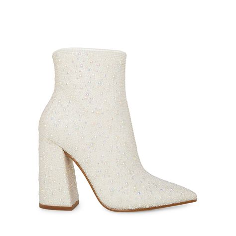 Pearl Boots, Womens White Boots, White Ankle Boots, White Booties, Steve Madden Store, Block Heel Ankle Boots, Heeled Ankle Boots, Steve Madden Shoes, Ankle Booties