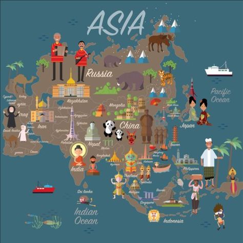 Asia map with infographic vector Asian Maps, Map Of Asia, Maps Aesthetic, Cartoon Map, Asia Continent, Asian Continent, Asia Map, Maps For Kids, World Geography