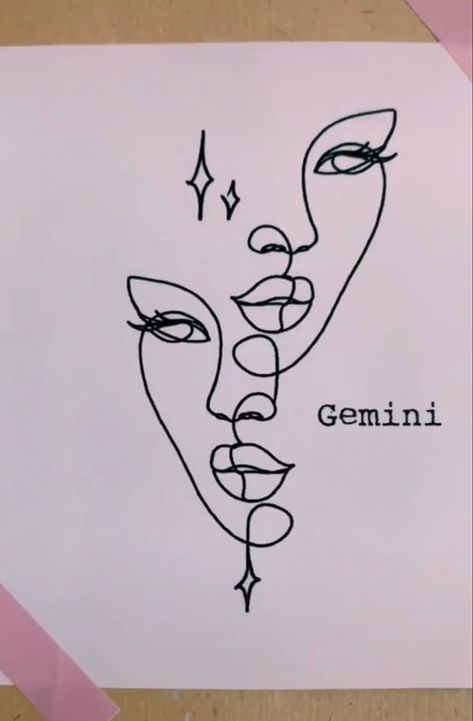 Gemini Tattoo Outline, Black Goddess Tattoo Stencil, Gemini Tattoo Sketch, Gemini Tattoo Drawings, Gemini Piercing, Gemini Tattoo Two Faces, Gemini Tattoo Faces, Gemini Line Tattoo, Gemini Inspired Tattoos For Women