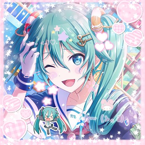 hatsune miku edit/pfp ^_^ Miku Hatsune Vocaloid, Vocaloid Characters, Water Parks, Project Sekai Colorful Stage, Colorful Stage, Chilling With Friends, Emu, Yokohama, I Icon