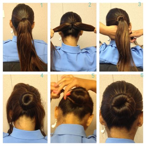 Military bun for long/thick hair without using a sock - good idea. I have been doing buns for working out but I could always use some more tricks to get it to stay perfectly in place. Bun For Long Thick Hair, Military Bun, Military Hairstyles, Military Hair, Military Haircut, Hair Donut, Wedge Hairstyles, Work Hairstyles, Bun Hairstyles For Long Hair