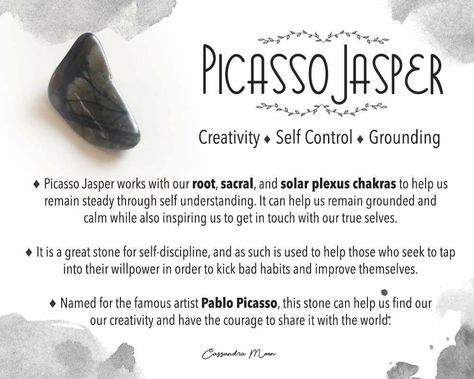 Picasso Jasper Meaning, Picasso Jasper Crystal Meaning, Crystal Encyclopedia, Witchy Crystals, Pictures Of Crystals, Crystal Healing Chart, Earth Gift, Crystal Guide, Magical Stones