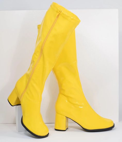 60s Shoes, Gum Boot, Go Go Boots, Gogo Dancer, Yellow Boots, Gogo Boots, Statement Shoe, 3 Inch Heels, 1960s Fashion