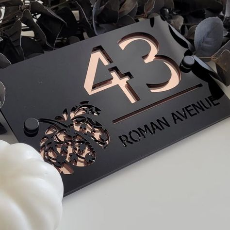 Personalized Signs For Home, House Door, Butterfly House, House Number Sign, Number Sign, House Doors, Fall Signs, House Number, Black Acrylic