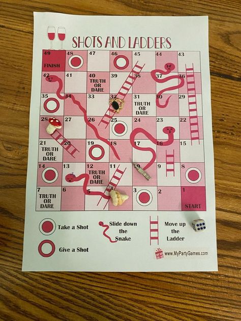 Free Printable Shots and Ladders, Ladies Night Game Truth Or Dare Board Game Diy, Printable Drinking Games, Girls Drinking Games, Ladies Activities Ideas, Drink Games For Parties, Shot Games For Parties, Shots And Ladders Game, Make Your Own Drinking Game, Diy Board Games For Couples