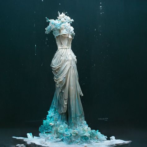 Ocean Inspired Dress Gowns, Ocean Themed Dresses, Moonlight Jellyfish, Water Themed Dress, Ocean Inspired Dress, Ocean Themed Dress, Ocean Fashion Design, Ocean Dresses, Junk Couture