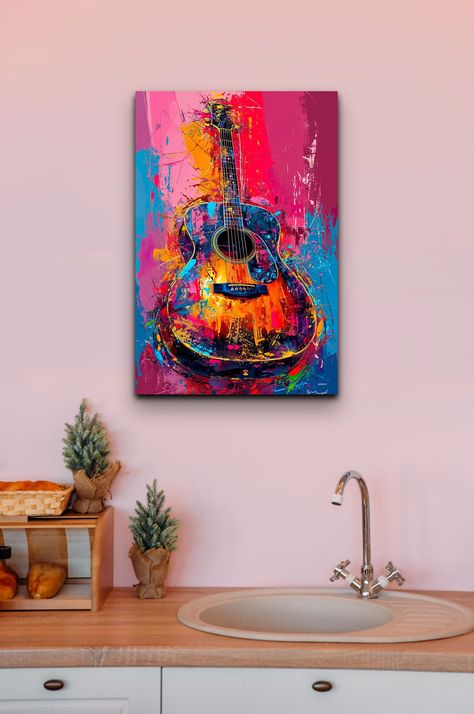 Abstract Guitar Painting, Guitar Painting On Canvas, Guitar Art Painting, Canvas Stand, Abstract Artwork Painting, Make Your Home Cozy, 3d Art Drawing, Guitar Painting, Home Cozy