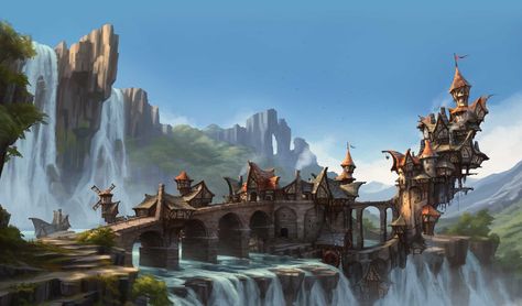 Fable Legends, Mountain Cities, Most Beautiful Wallpaper, Building Material, Fantasy City, Fantasy Castle, Fantasy Setting, Fantasy Places, Landscape Scenery