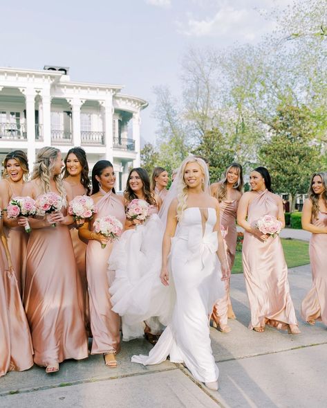 Alexa Sparks Warshauer on Instagram: “That look when you know you’ve got the best bridal party behind you 💕” Rose Bridesmaid Dresses Blush, Wedding Bridesmaid Dresses Dusty Rose, Rose Gold Silk Bridesmaid Dress, Ice Pink Bridesmaid Dresses, Dusty Rose Gold Bridesmaid Dress, Gold And Pink Bridesmaid Dresses, Bridesmaid Rose Gold Dresses, Baby Pink Wedding Dress Bridesmaid, Satin Rose Bridesmaid Dress