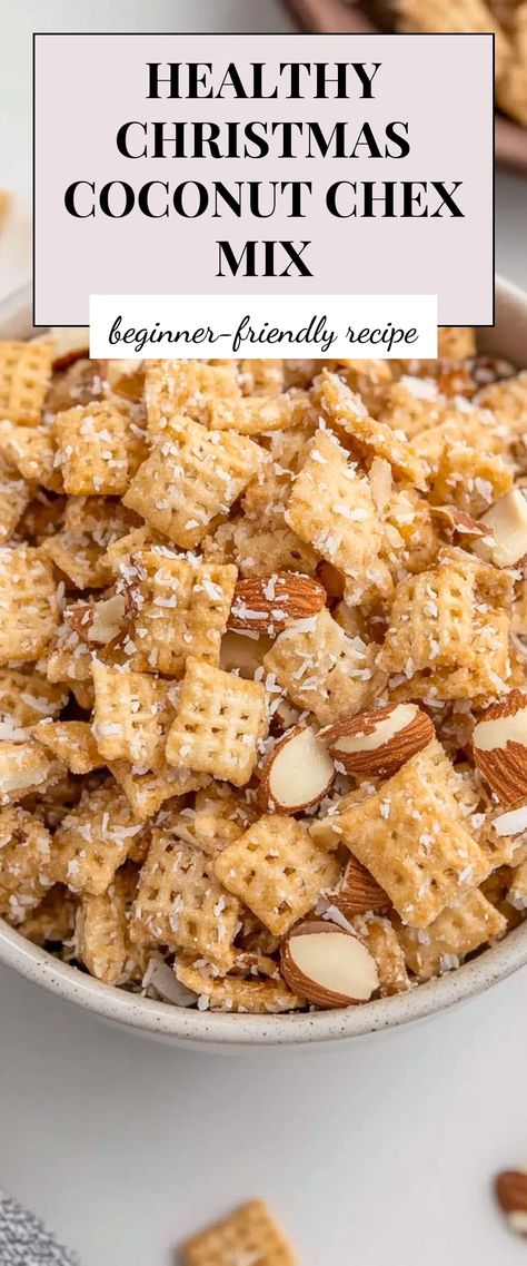 Image for Healthy Christmas Coconut Chex Mix Gooey Almond And Coconut Chex Mix Recipe, Christmas Rice Chex Recipes, Healthy Chex Mix Recipes, Cheesy Chex Mix Recipes, Cheesy Chex Mix, Healthy Chex Mix, Chex Mix Recipes Sweet, Christmas Coconut, Chex Recipes