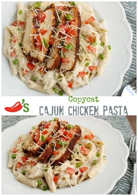 Cajun Chicken and Creamy Pasta! This is a great copycat recipe for Chili’s Cajun Chicken Pasta! If you get the pasta, chicken, and sauce all cooking at the same time, you could whip this meal… Copycat Cajun Chicken Pasta, Chilis Cajun Chicken Pasta, Cajun Chicken Pasta Recipe, Cajun Chicken Pasta Recipes, Pasta Food Recipes, Favorite Pasta Recipes, Chicken And Pasta, Cajun Chicken Pasta, Pasta Food