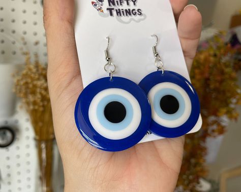 Black Clay Rings, Evil Eye Polymer Clay Earrings, Polymer Clay Evil Eye, Evil Eye Clay, Nazar Amulet, Eye Drop, Paper Quilling Jewelry, Clay Keychain, Handmade Evil Eye